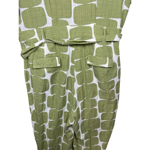 Tu x Scion Green White Abstract Jumpsuit UK 14 US 10 Cotton Belted Button Up - Picture 10 of 16